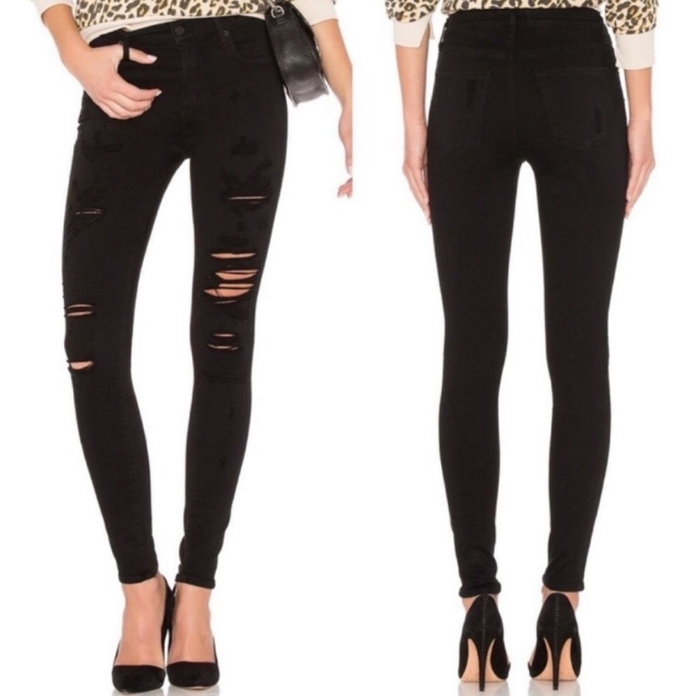 AGOLDE Sophie High Rise Skinny Distressed Jeans in black Moonstruck size 27